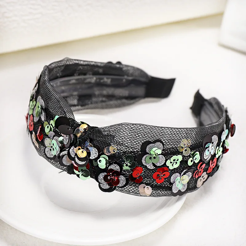 

2020 Girls Head Hoop Shiny Sequin Headband Glitter Party Hairband Knotted Wide Hair Bezel Band Hair Accessories for Women
