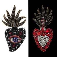 new handmade beaded flame love heart badge rhinestone punk style patches for hats clothing decorated crafts sewing appliques