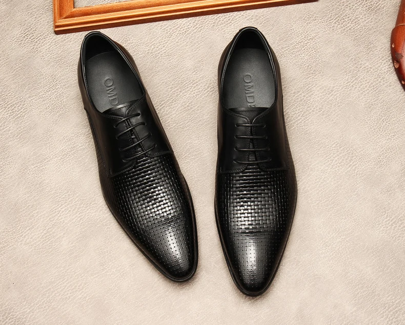 

Leather Formal Dress Shoes For Men Wedding Pointed Toe Lace Up Business Shoes Genuine Leather Black Khaki Oxford Party Shoe