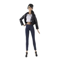 fashion 16 bjd clothes set black leather jacket white tank jeans pants for barbie doll outfits top denim trousers accessory