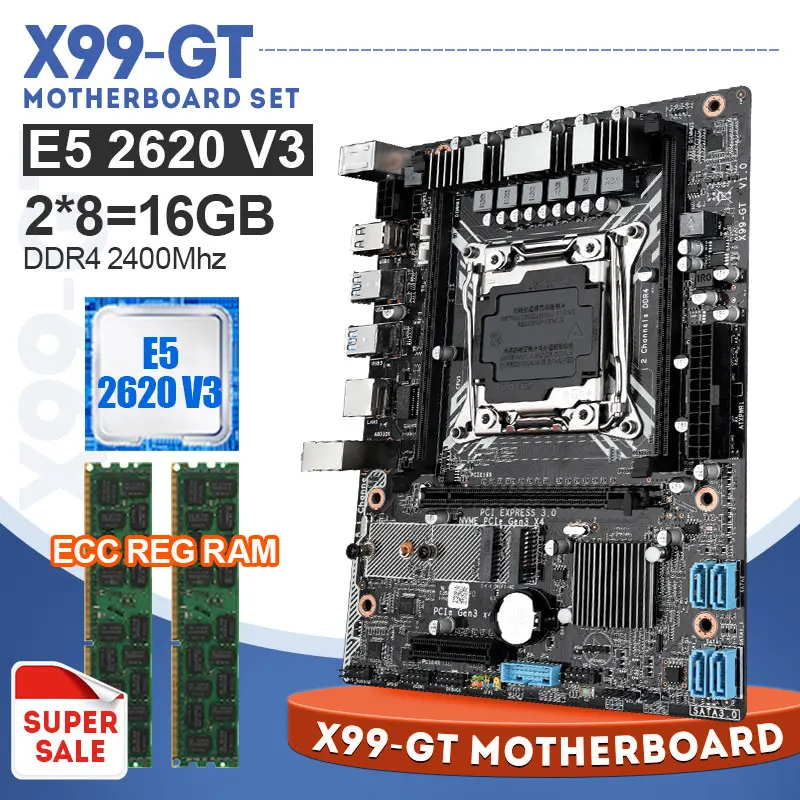 Материнская плата LGA2011-3 X99 GT игровая материнская с E5 2620 V3 2 шт. 8 Гб 2400 МГц DDR4 память