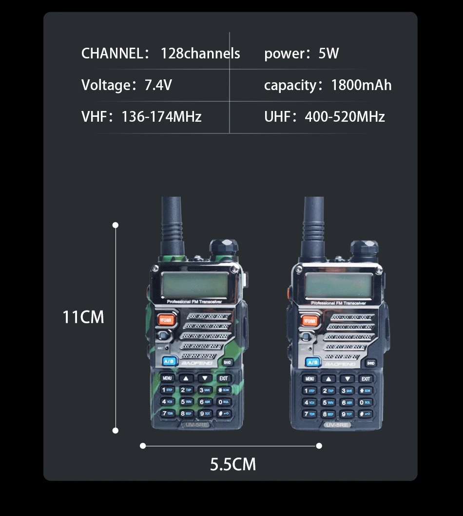 UV-5RE портативная рация Baofeng двухдиапазонный радиоприемопередатчик Cb Ham Uhf 400-520 МГц