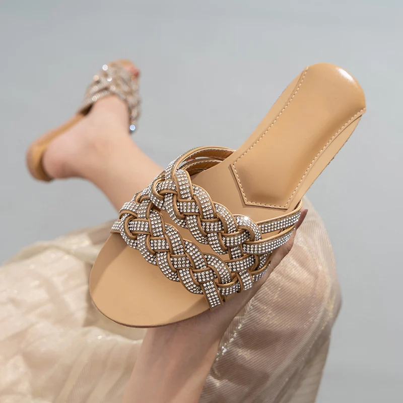 

Тапки женские летние из ПУ кожи, плетеные, плоская подошва, Модные Повседневные Удобные