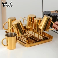 stainless steel coffee mug portable coffe cup set with stand double wall rainbow cups travel tumbler milk tea mugs