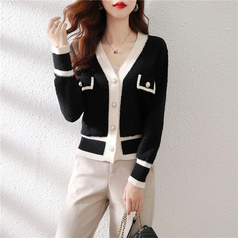 Кардиган вязаный с V-образным вырезом воротником [207656] 39 |