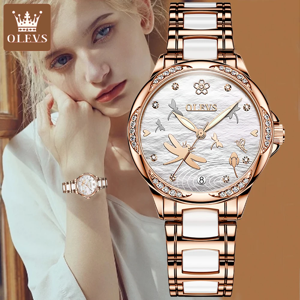 Enlarge OLEVS Unique Luxury Brand Ladies Mechanical Watch Ceramic Strap Ladies Classic Automatic Sports Diamond Mechanical Watch 6610
