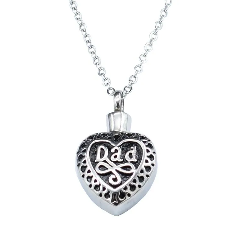 

A new family heart memorial dad urn necklace open heart DAD pendant