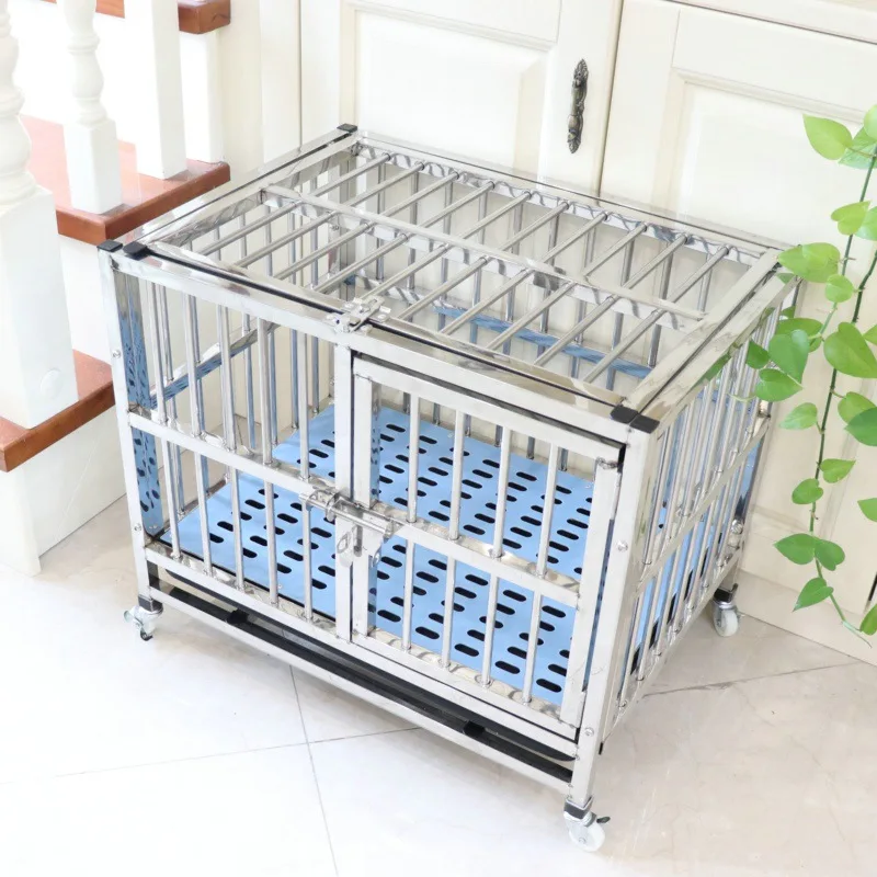 

Solid bite-resistant stainless steel dog cage rust-resistant corrosion-resistant small and medium-sized large dog with toilet ho
