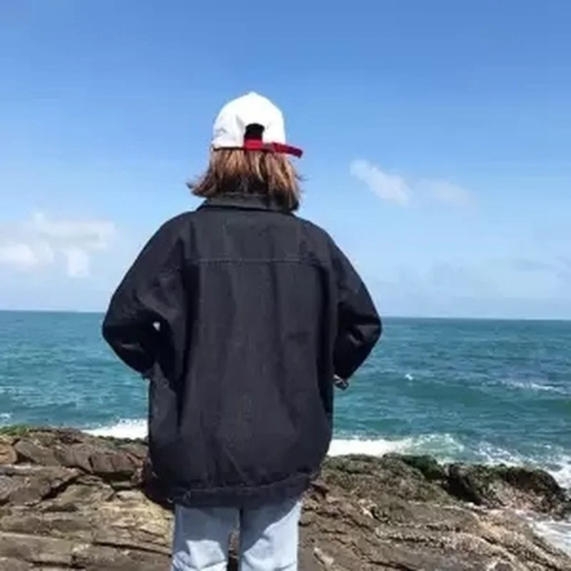 Женские свободные джинсовые пальто для девочек модные черные женские | Женская