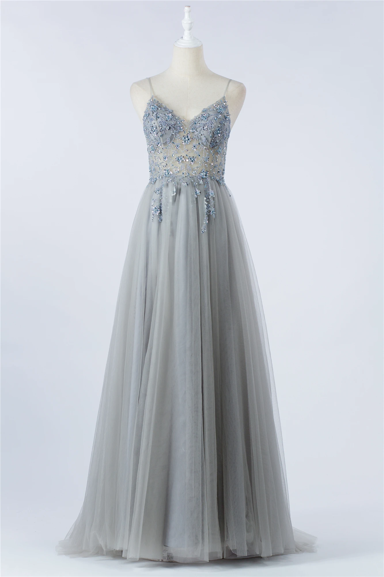 

Серое кружевное шифоновое красивое вечернее платье 2022 с бисером и V-образным вырезом, элегантное индивидуальное платье для выпускного вече...