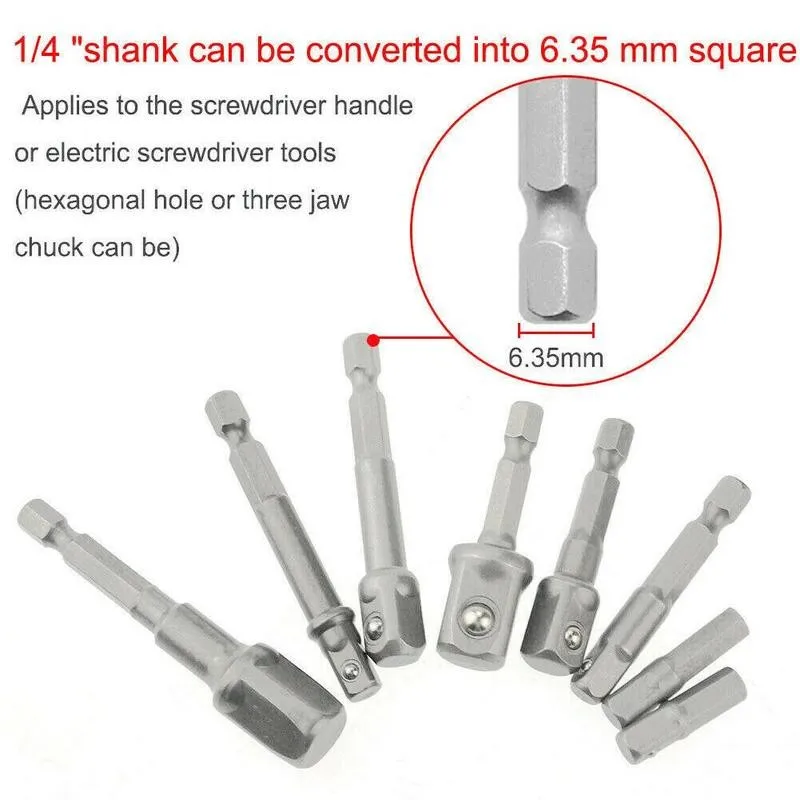 8pcs/set Pneumatic Socket Adapter For Impact Driver W/ Hex Shank To Square Drill Bits Bar Extension Set 1/4&quot 3/8&quot 1/2&quot |
