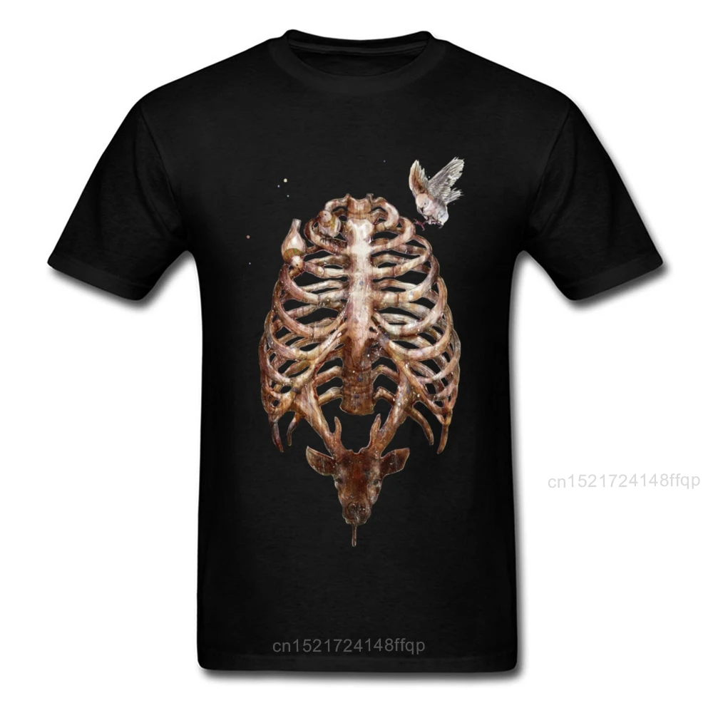 Уникальная мужская черная футболка в рубчик с оленем не выцветает рисунок птицы