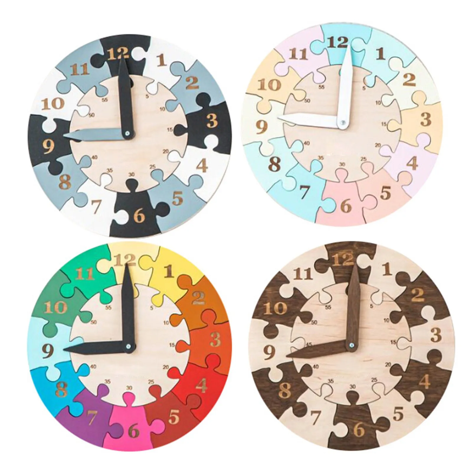 

Learning Teaching Toddlers Clock Wooden Puzzle Toys Present Birthday Gift Gadgets Matching Clock Toy For Children Kids