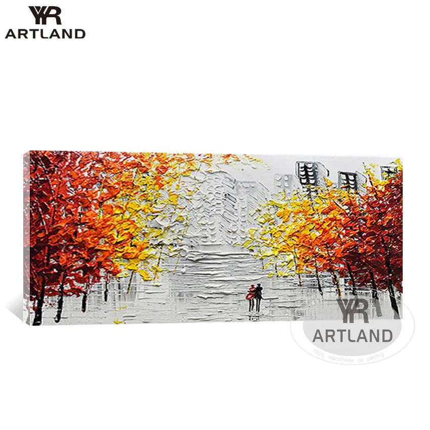 

Unique gift lover in fall street landscape pure Handmade canvas oil painting for wall home decoration for living room no framed