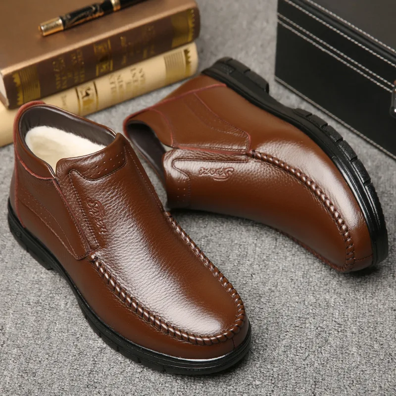 Мужские ботинки из хлопка и бархата зимние теплые для мужчин среднего пожилого