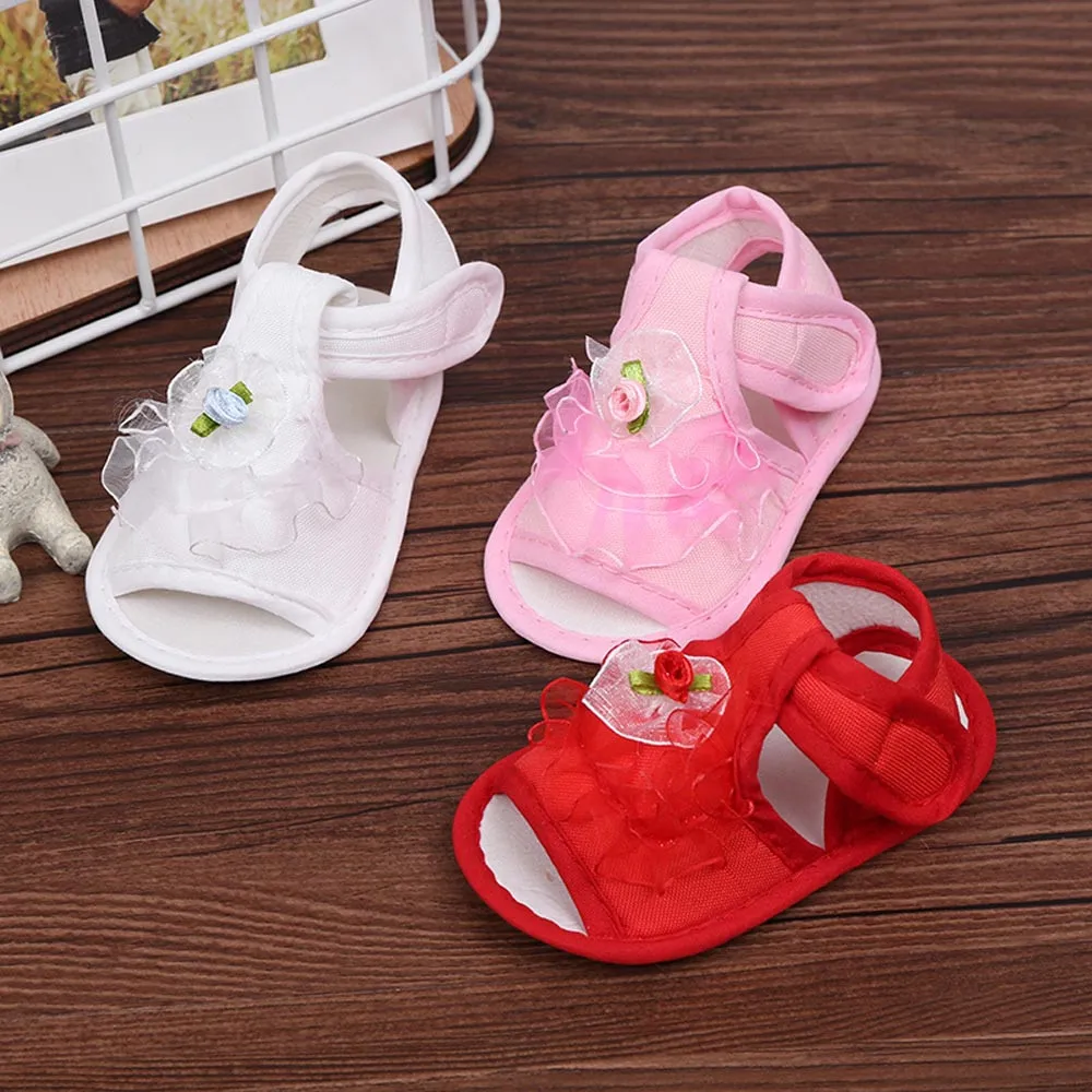 

Сандалии для новорожденных девочек, мягкая нескользящая подошва, цветочные босоножки, для детской кроватки