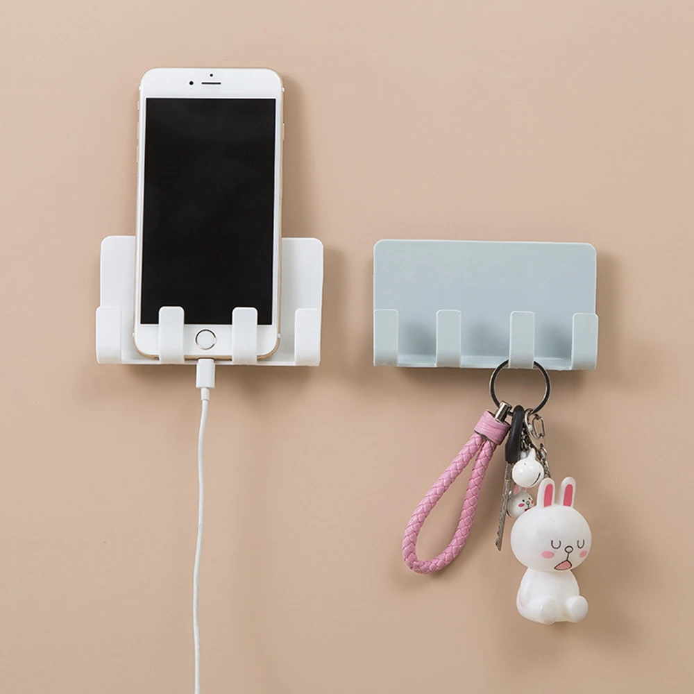 

4 Hook Plastic Paste Creative Phone Charging Bracket Holder Bracket Wall Seamless Storage Rack Organizer Shelf