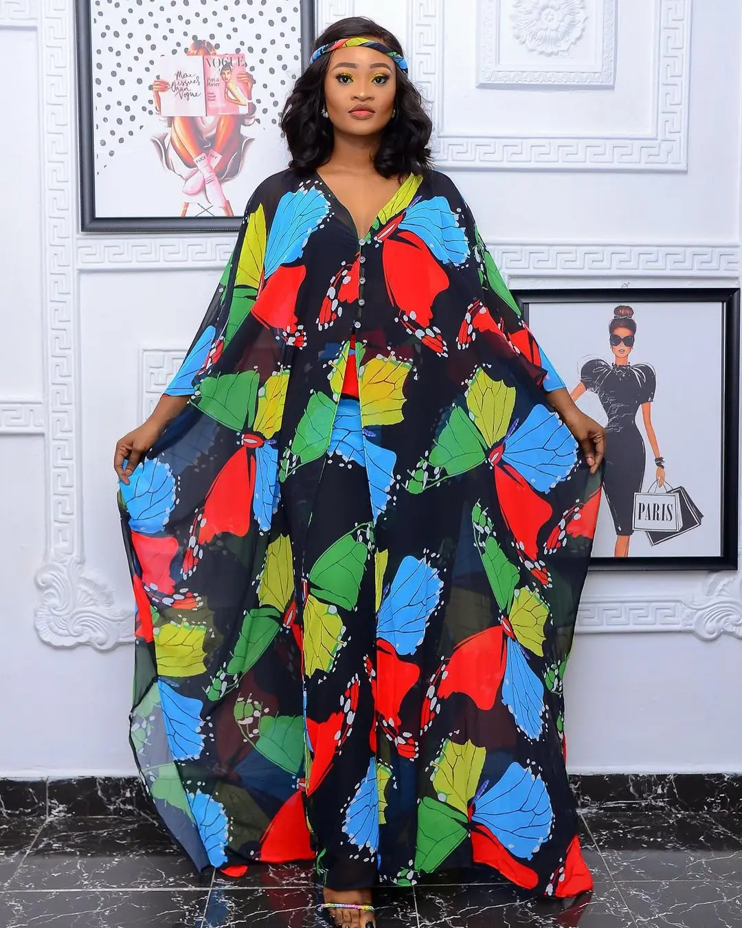 

Lstest New Style African Women Clothing Dashiki Fashion Dress Digital Print Chiffon Cardigan Slacks 2 Piece Set