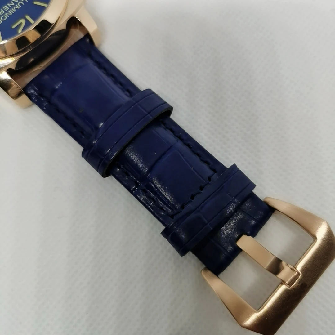 

Luxury Brand New Men Automatic Mechanical Watches Stainless Steel Rose Gold 1950 3 Days Blue Leather Luminous Watch Glass Back