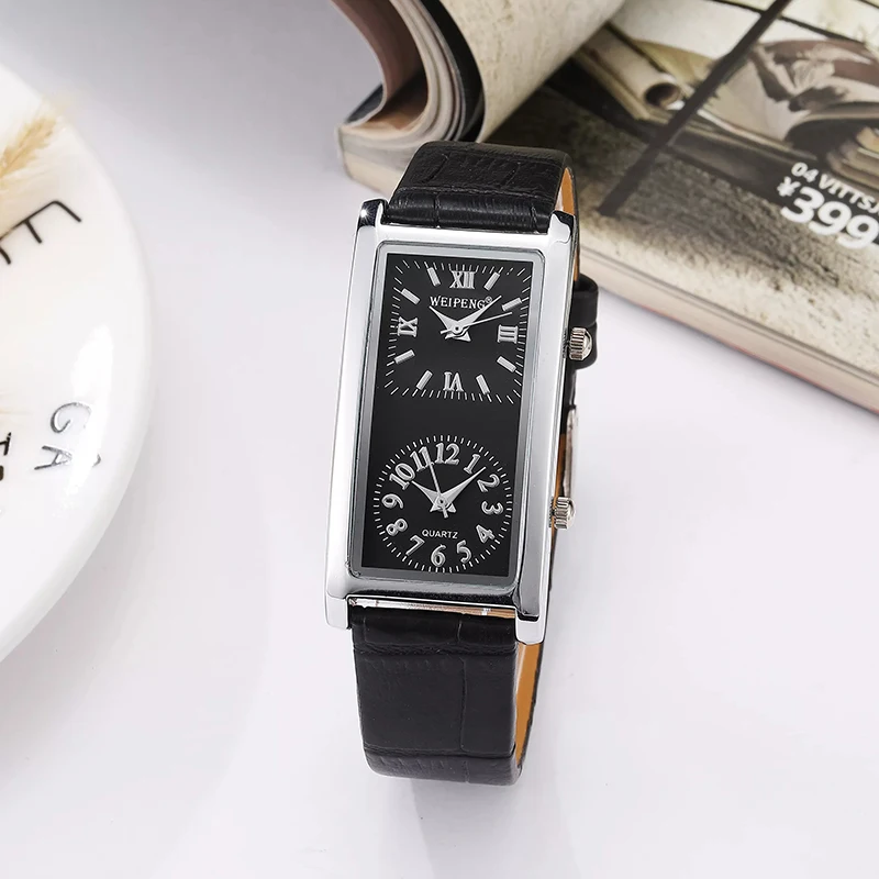 

2021 New Style Brand Fashion Casual 2 Dial Time Zone Quartz Ladies Clock Black White Elegant Leather Bracelet for Woman Watch