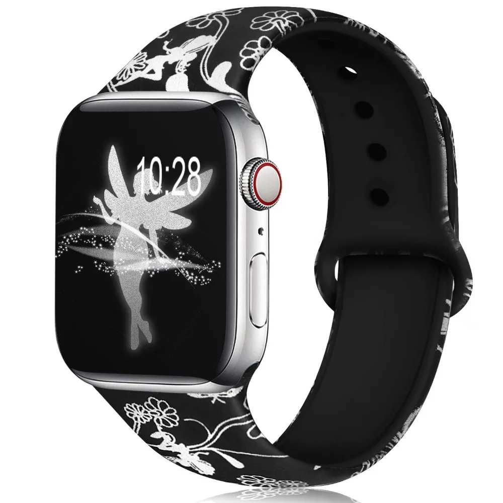Ленты с цветами для Apple Watch 38 мм 40 мм 42 мм 44 мм, леопардовые силиконовые Печатные Сменные браслеты для iWatch серии 5 4 3 2