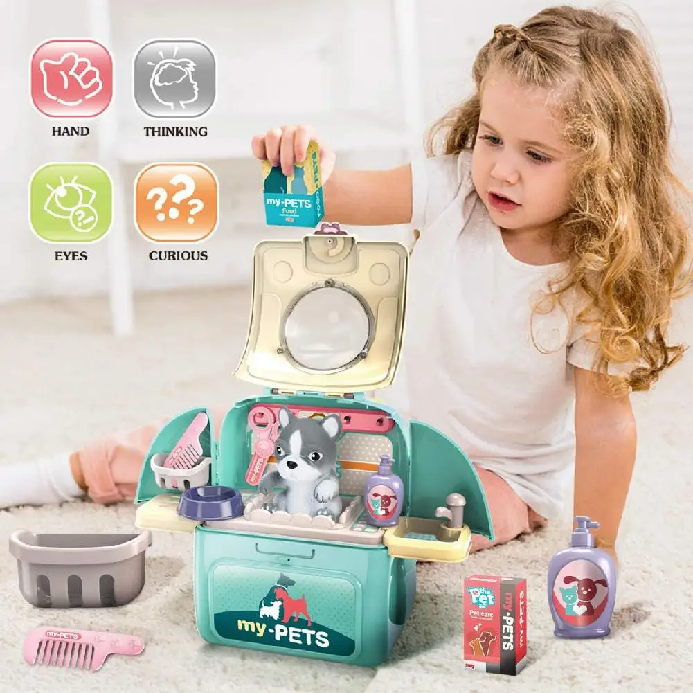Kids Pet Grooming Care Toy Set Backpack Doctor Pretend Play Preschool Pre-Kindergarten Toys for Boys Girls Simulation Box | Игрушки и