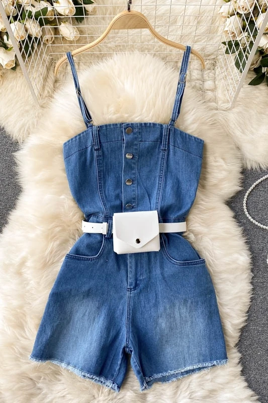 

Small fashion summer sexy sling one-piece high waist slim slimming casual wide-leg shorts with waist bag