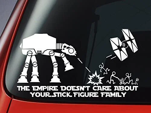 

3Pcs The Empire Doesn't Care About Your Stick Figure ATAT Star Tie Fighter War Family Vinyl Decal Car Window Sticker