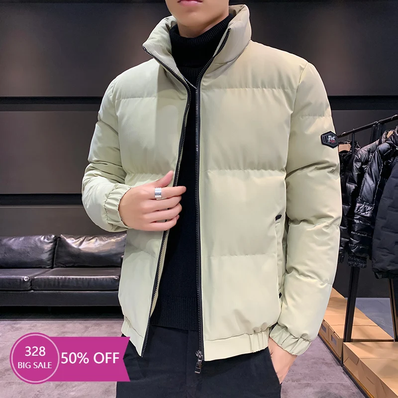 Зимние мужские парки уличная одежда однотонная Корейская с воротником-стойкой