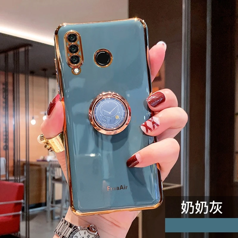 Luxury Plating Ring Holder Phone Case For Huawei P40 P30 P20 Lite Pro P Smart Plus 2019 Honor 20 10 Lite 8x 9x Silicone Cover