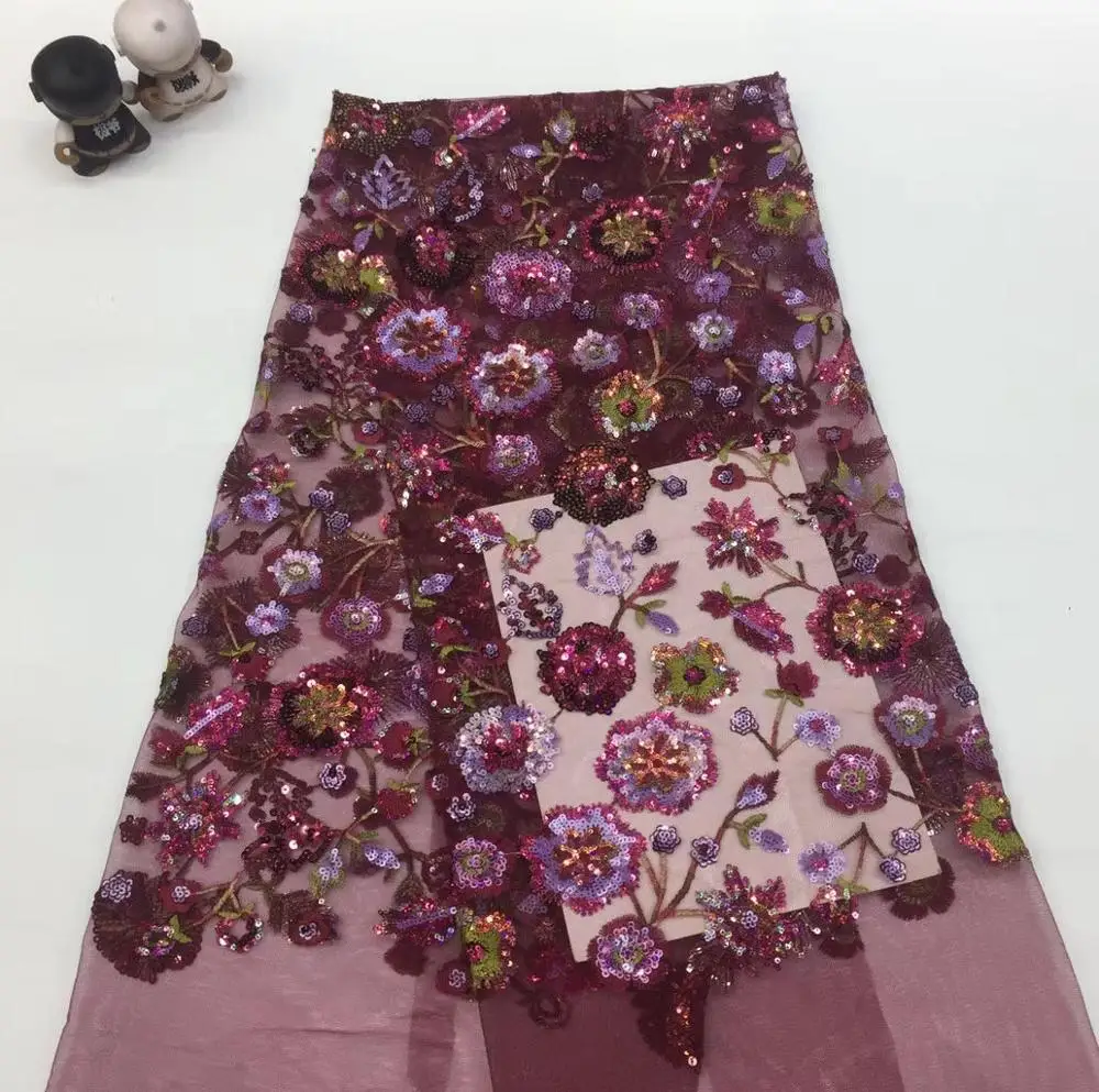 

African Lace Fabric 2020 Hot selling French Lace Fabric High Quality Nigerian Tulle Sequins Lace Fabric For Wedding dress TS9085