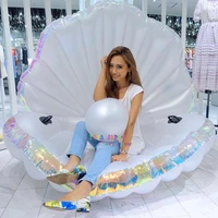 170cm giant inflatable shell pool float summer water air bed lounger clamshell with pearl seashell scallop board floating row