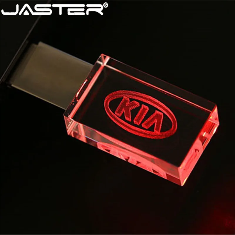 JASTER 2.0 Flash Drives 64GB Crystal Car LOGO Pen Drive 32GB Blue LED light USB Stick 16GB Pendrive 8GB Gift External Storage