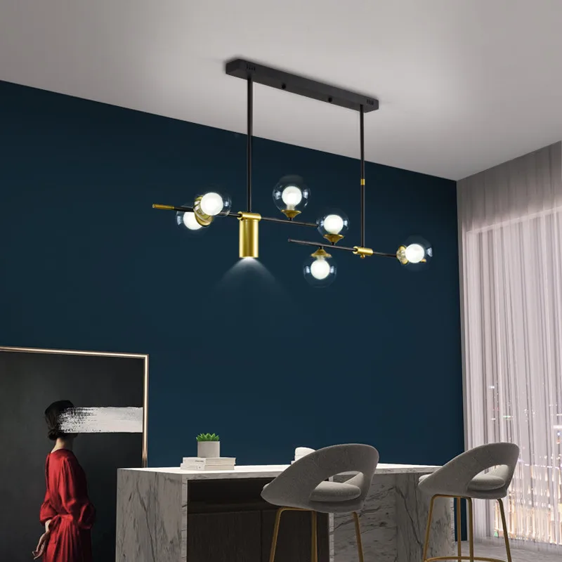 

Nordic Glass Ball Chandelier Light Black Dinning room Modern Kitchen Hanging lamp Light Fixture Suspension Luminaire 110V/220V