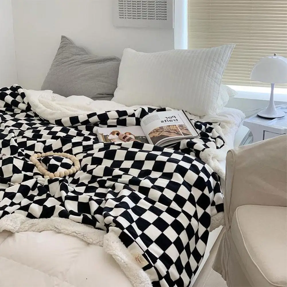 

Retro Checkerboard Plaid Throw Blankets Autumn Winter Thick Warm Shawl Sofa Bed Fuzzy Soft Blanket 100x150cm