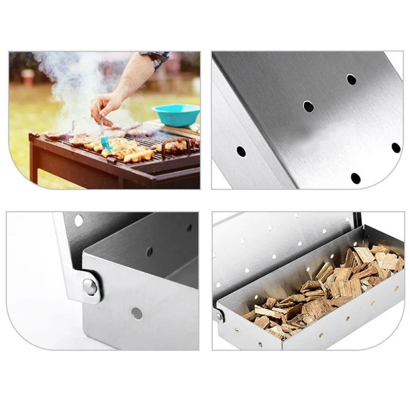 

Washable And Foldable Stainless Steel Smoke Box BBQ Smoke Box Wood Chip Smoker For Meat Smoky Flavor Box Barbecue Tool