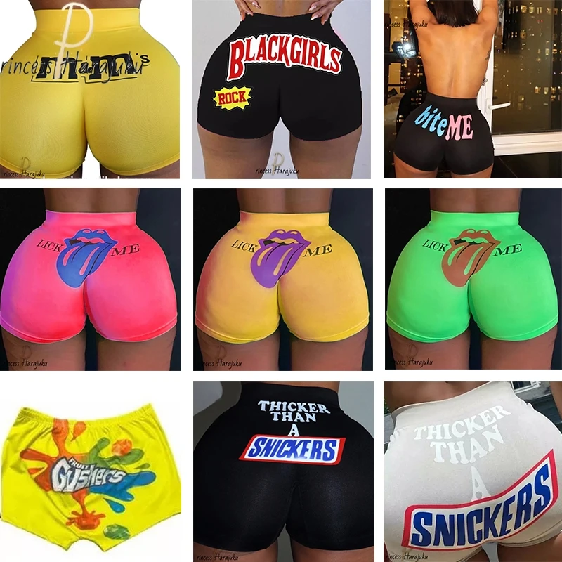 

New Womens Summer Shorts High Waist Snickers Print Sexy Slim Female Short Pants 2021 Sexy Hot Sale Hip-hop Beach Sports Shorts