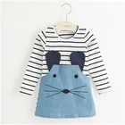 Платья для девочек с длинным рукавом, детская одежда, платье принцессы с принтом животных, Элегантное повседневное Полосатое платье для маленьких девочек, детская одежда