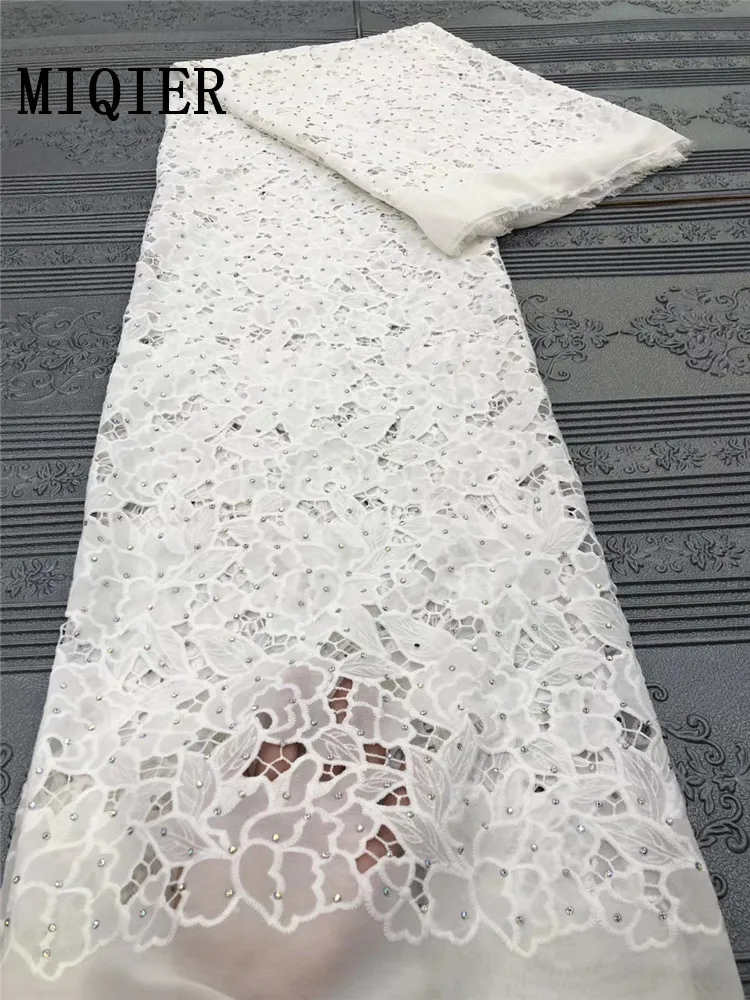 

MIQIER High Quality African nigerian tulle Lace Fabric Water Soluble cotton fabric Embroidery fabric for sewing Party Dress