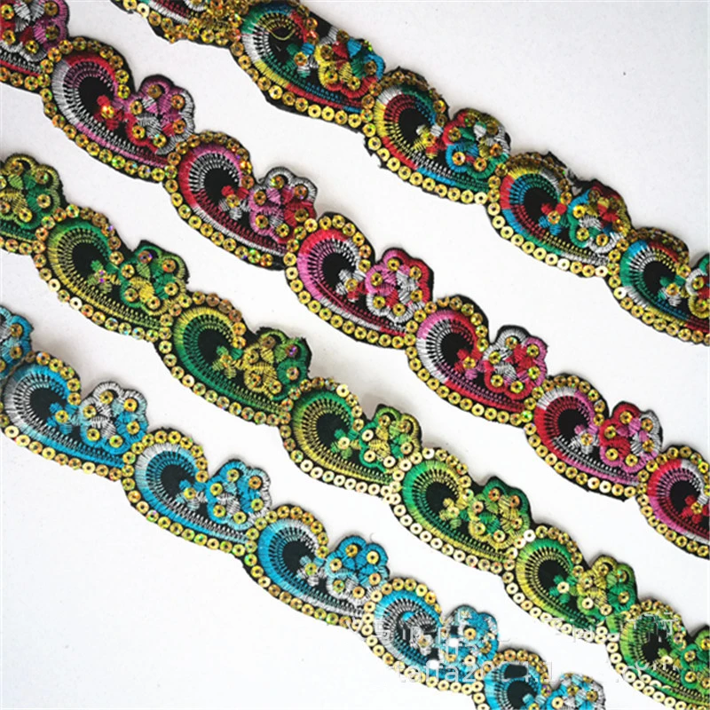 Новинка Вышитая кружевная ткань с клеем на спине Глажка блестками Одежда