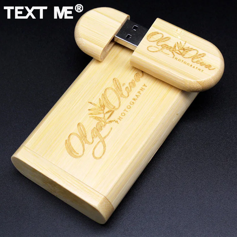 TEXT ME 64 Гб гравировка бамбуковая модель + коробка логотип печать usb флэш накопитель