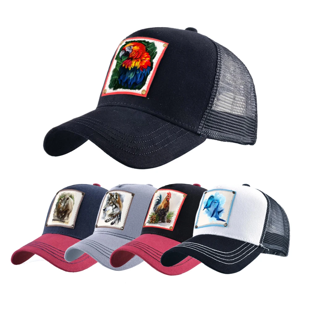

Бейсболка в стиле хип-хоп для мужчин и женщин, дышащая сетчатая Кепка с вышивкой животных, с козырьком, кепка для любителей