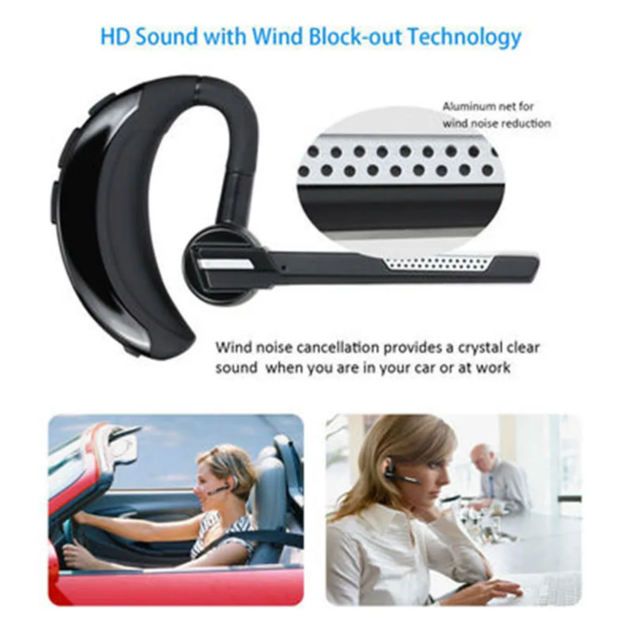 

Bluetooth Earphones Wireless Single Ear Business Headset Dual Microphone Noise Reduction Waterproof Headphone For Woking Driving