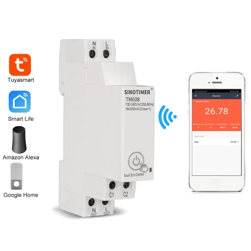 

TM608 Single Phase WIFI Home Energy Meter with Timer Switch Remote Control by APP Multi-functional Voltage Current Detection Tim