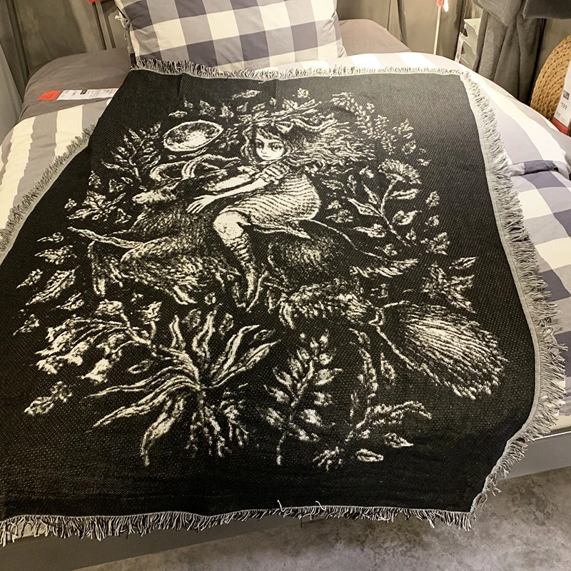Witch Black Sofa Throw Blanket Knitted Chair Cover Couch Carpet Cotton Travel Bedding Tapestry Beach on - Покрывало для дивана Witch Black, вязаное, на стул, с чехлом, для дивана, хлопковое, для путешествий, постельные принадлежности, тапестрия, для пляжа