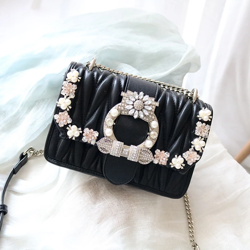 Роскошная сумка-мессенджер с украшением из бриллиантов и жемчуга женская