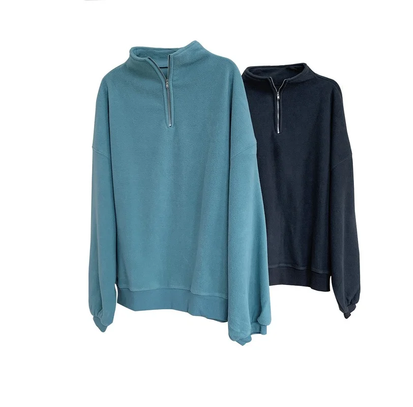 

Early Spring European and American Women's New Retro Stand-up Collar Fleece Sweater Zipper Pull Loose Soft Top Women