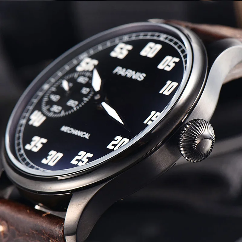 Мужские механические часы Bernis PARNIS 44 мм черная циферблат светящаяся указка 6497 с