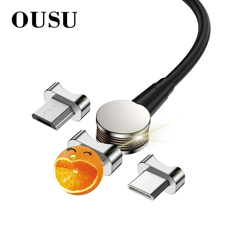 OUSU вращающийся 3A Быстрая зарядка 3 0 Micro usb type C Магнитный кабель системы освещения