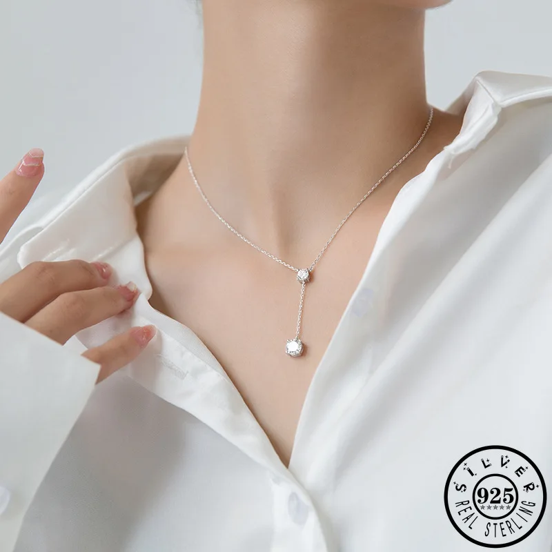 

925 Sterling Silver Cubic Zirconia Pendant Necklace Adjustable Rose Gold Color Plated Chain Party Chokers Necklaces for Women